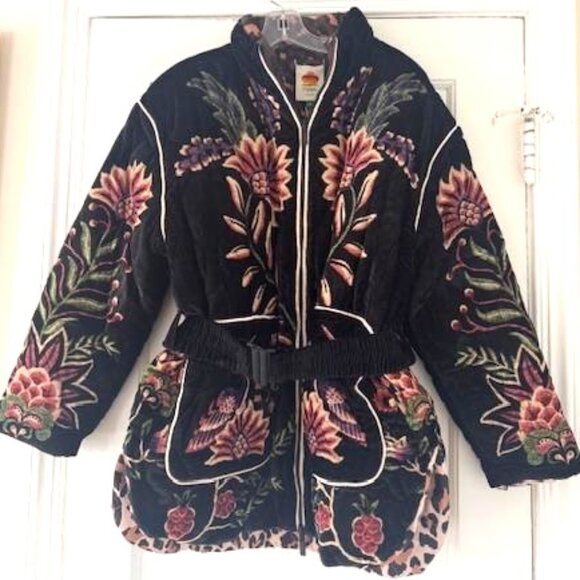 FARM Rio Black Marvelous Garden Puffer Jacket Exotic Tropical Leopard Print - Picture 6 of 16